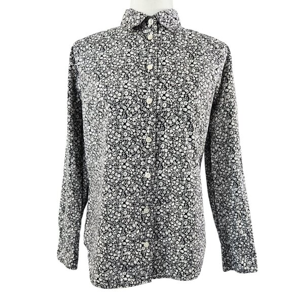 J. Crew Black White Floral Button-Up Shirt in Cotton Poplin Ditsy Romantic AD359 - Picture 1 of 10